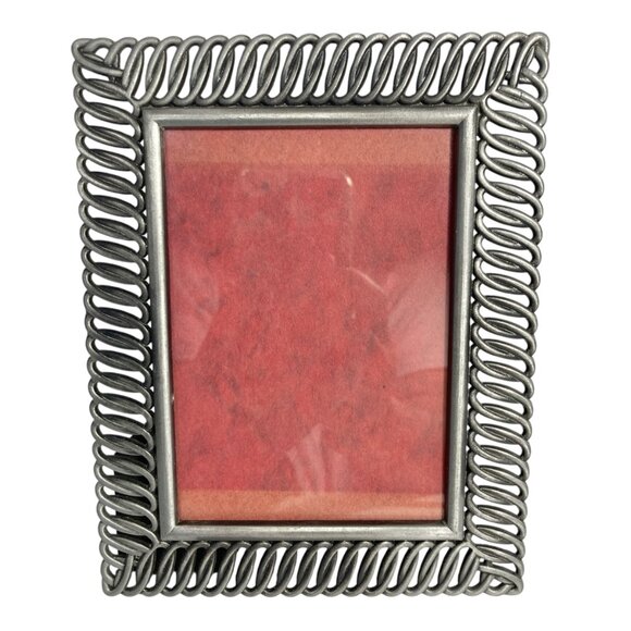 Vintage MCM Dark Silver Gray Metal Geometric Waves Photo Picture Frame 3.5 X 5" - Picture 1 of 11
